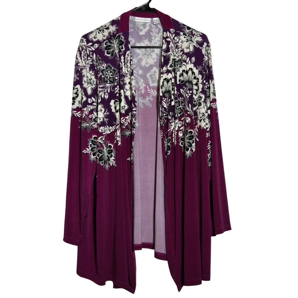 Susan Graver Womens Liquid Knit Floral Open Front Cardigan Plus 3X